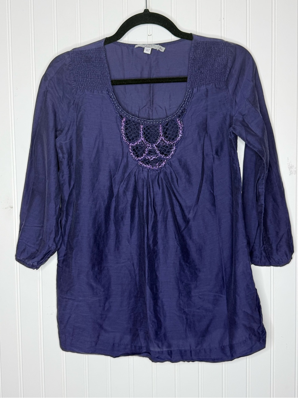 Calypso St. Barth Cotton and Silk Blend Embellished 3/4 Sleeve Blouse Size XS